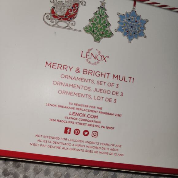 LENOX NIB MERRY & BRITE SET OF 3 CHRISTMAS ORNAMENT - Picture 4 of 6